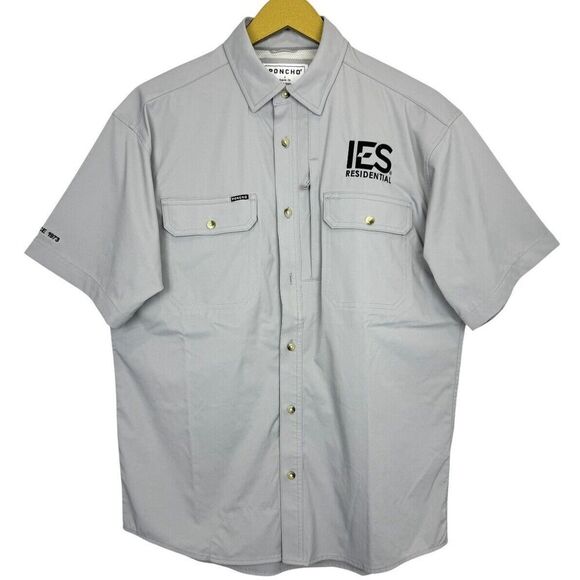 PONCHO The Grey Fox Short Sleeve Button Up Shirt Small Magnetic Pockets Logo - Picture 1 of 9